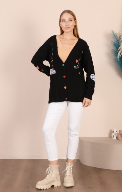 Kadın Aplikeli Triko Hırka