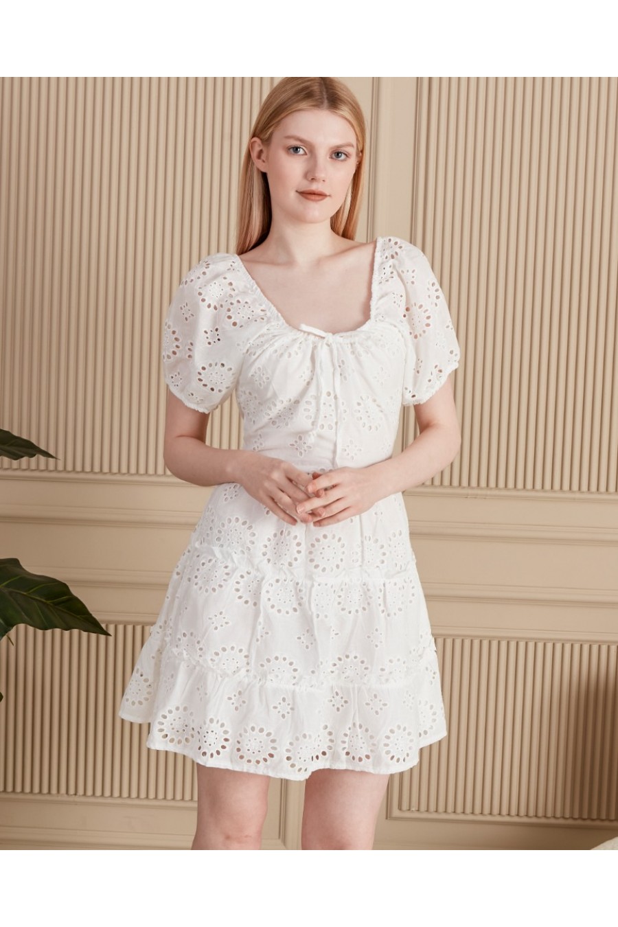 19250 Kadın Kalp Yaka Balon Kollu Elbise