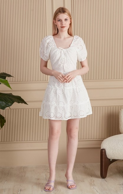 Kadın Kalp Yaka Balon Kollu Elbise