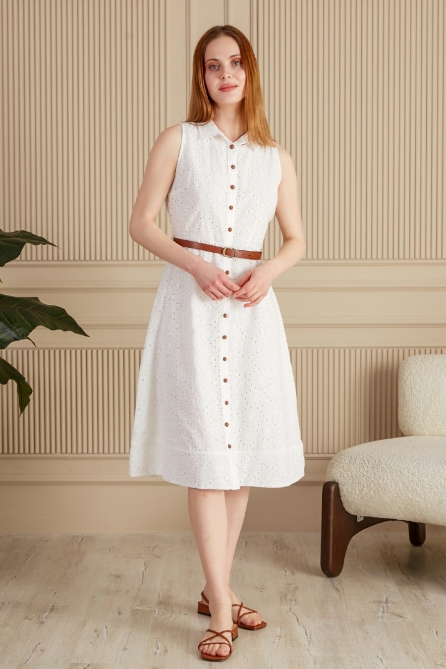 19253 Kadın Önü Patlı Kolsuz Elbise