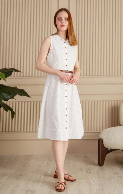 Kadın Önü Patlı Kolsuz Elbise