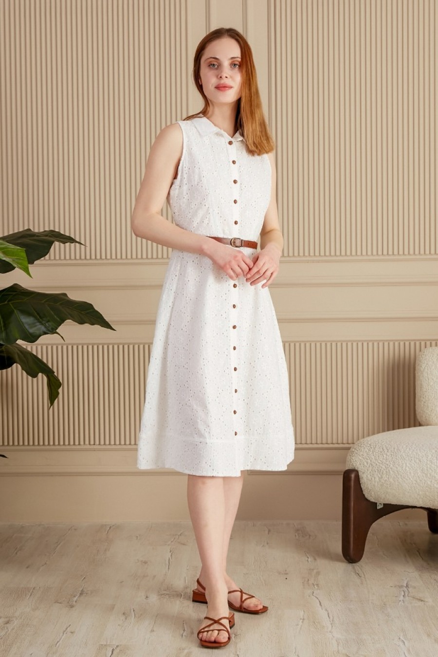 19253 Kadın Önü Patlı Kolsuz Elbise