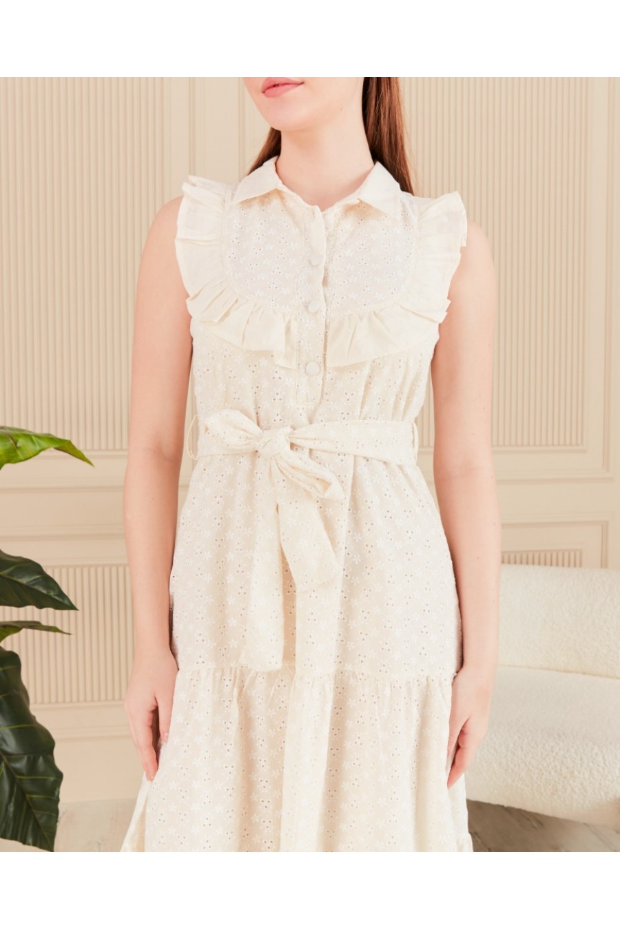 Kadın Önü Fırfır Detaylı Kolsuz Fisto Elbise