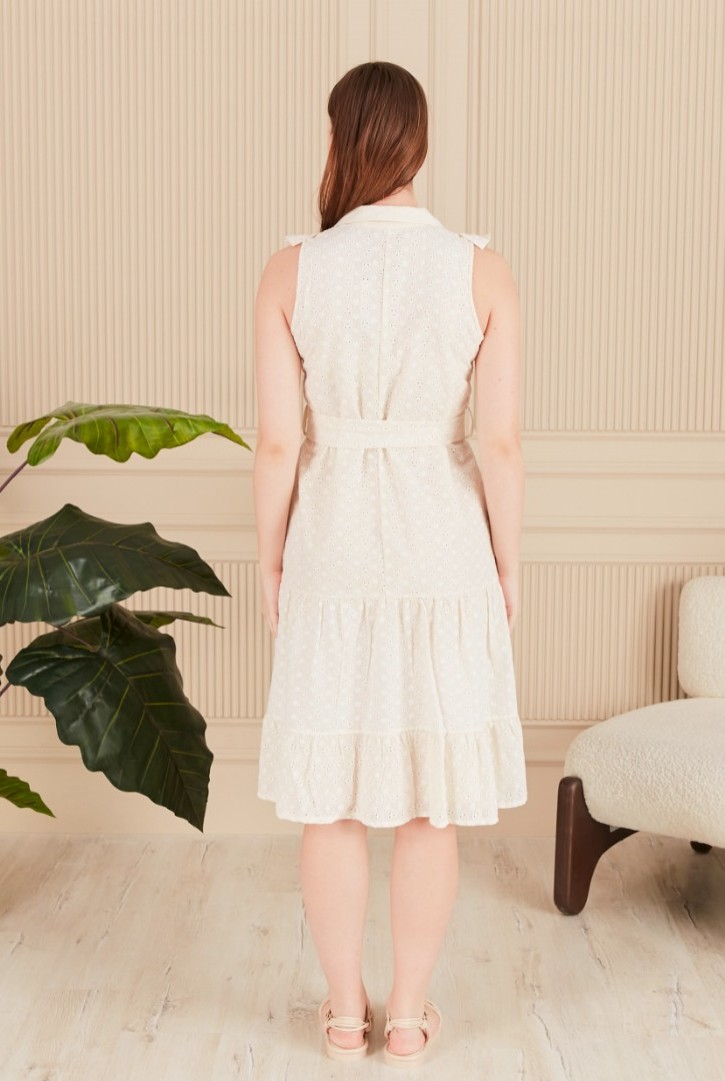 Kadın Önü Fırfır Detaylı Kolsuz Fisto Elbise