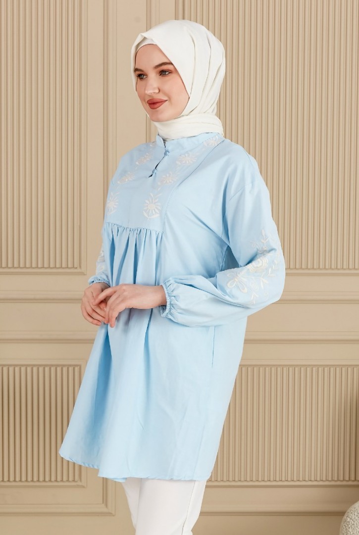 19257 HAZIR GİYİM/TUNİK/KREM NAKIŞ/TURUNCU ZEMİN/L