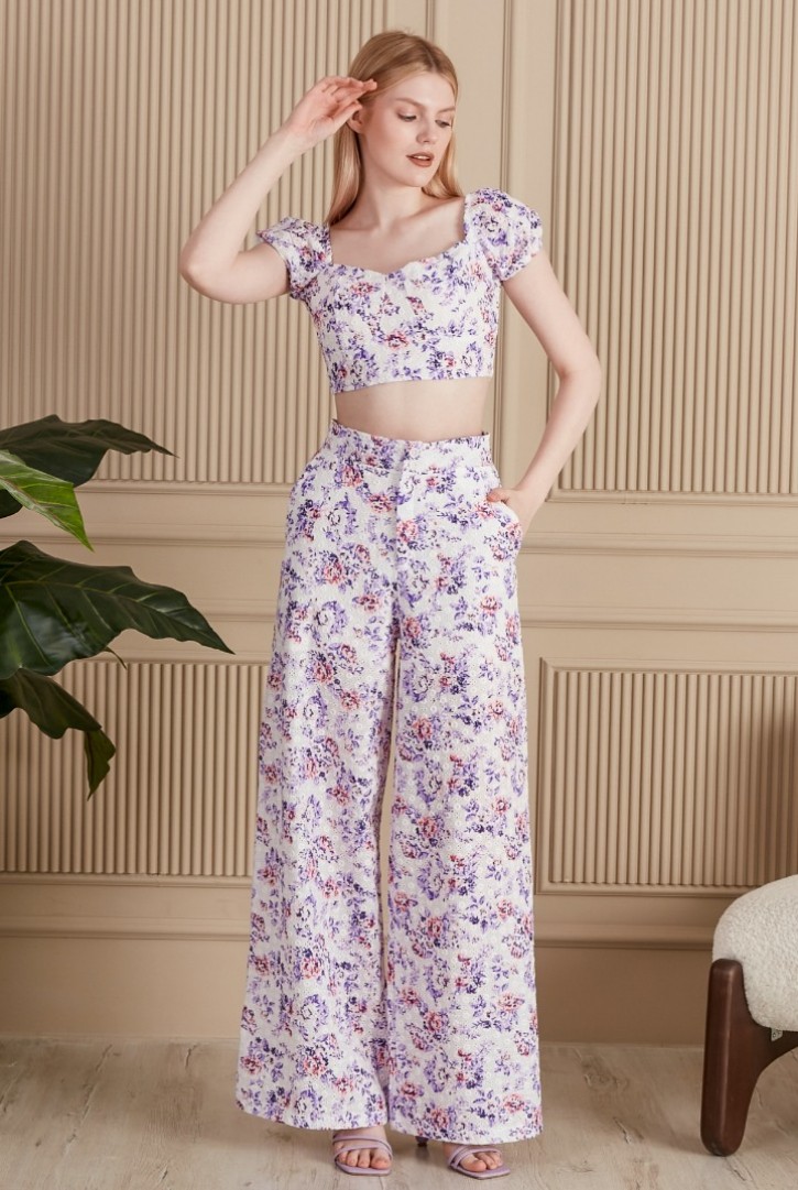 Kadın Çiçekli Bluz Pantolon Takım