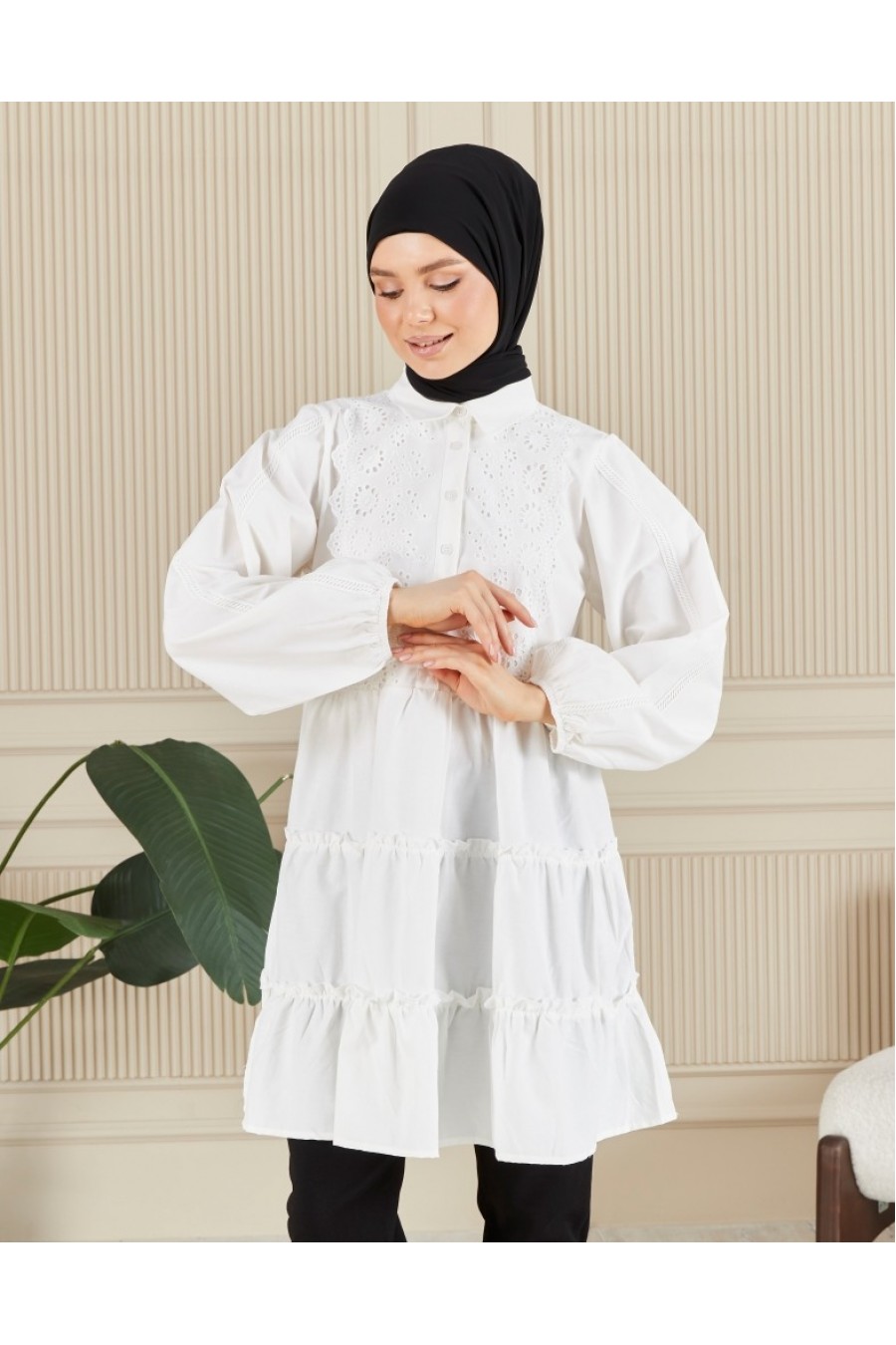 19282 BRODELİ GÖMLEK YAKA TUNİK