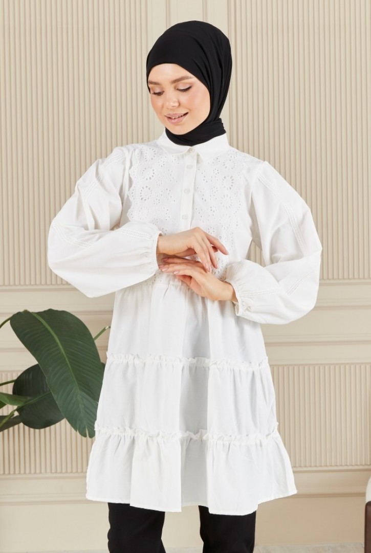 BRODELİ GÖMLEK YAKA TUNİK