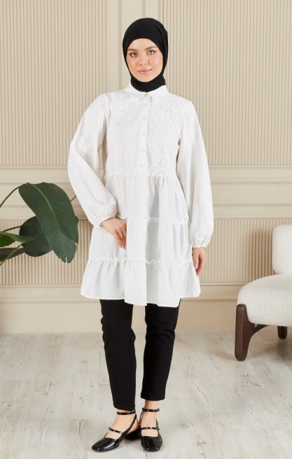 BRODELİ GÖMLEK YAKA TUNİK