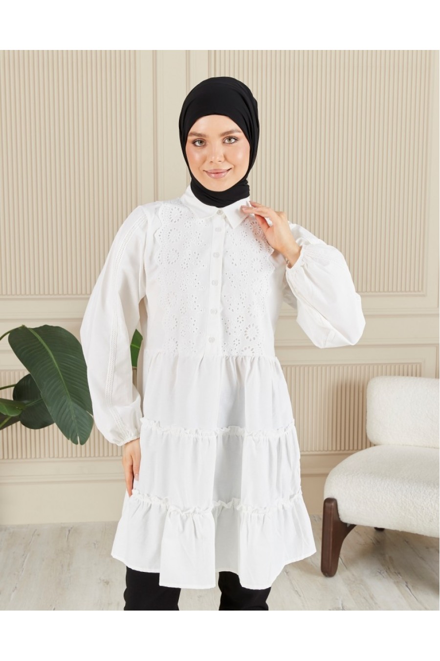 19282 BRODELİ GÖMLEK YAKA TUNİK