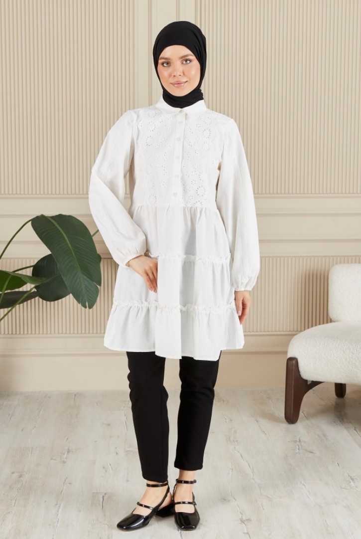 BRODELİ GÖMLEK YAKA TUNİK