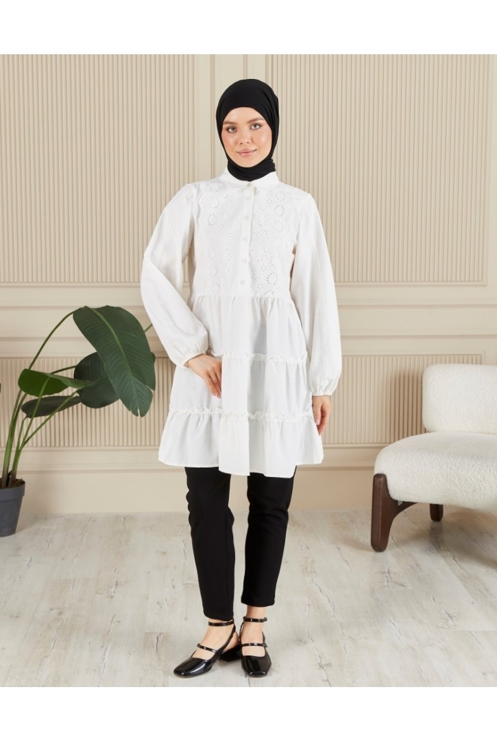 BRODELİ GÖMLEK YAKA TUNİK