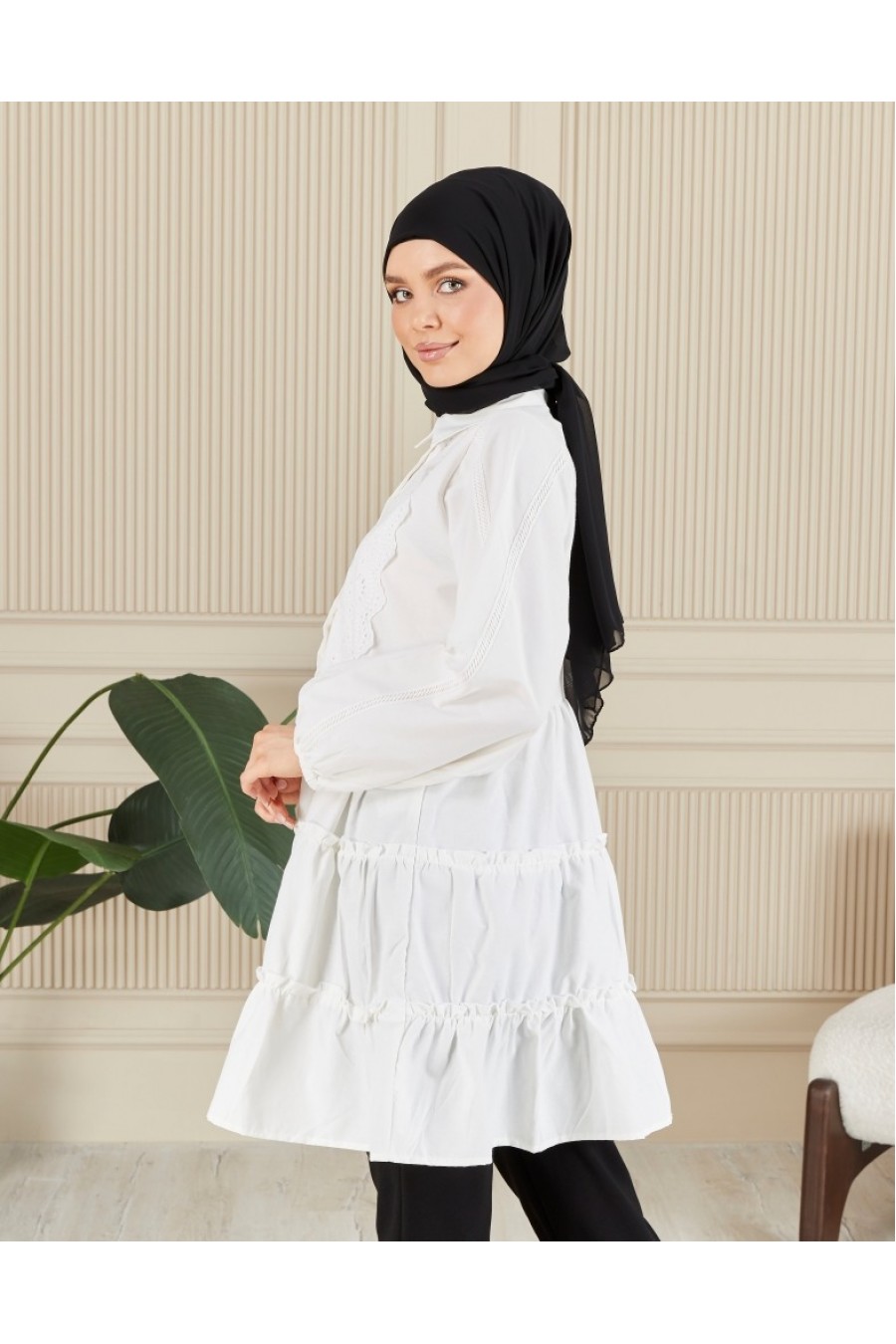 19282 BRODELİ GÖMLEK YAKA TUNİK