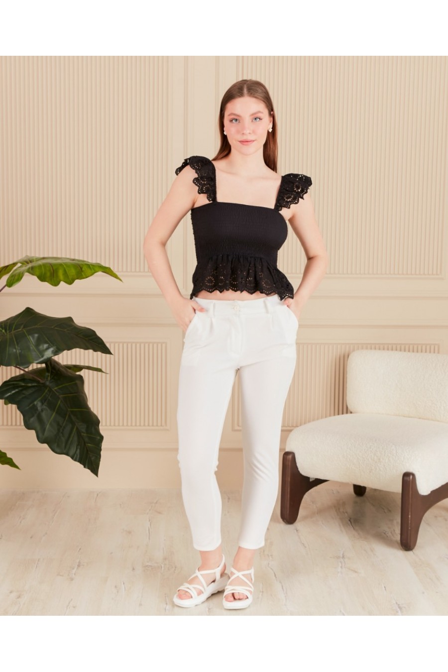 Kadın Gipeli Askılı Crop Bluz