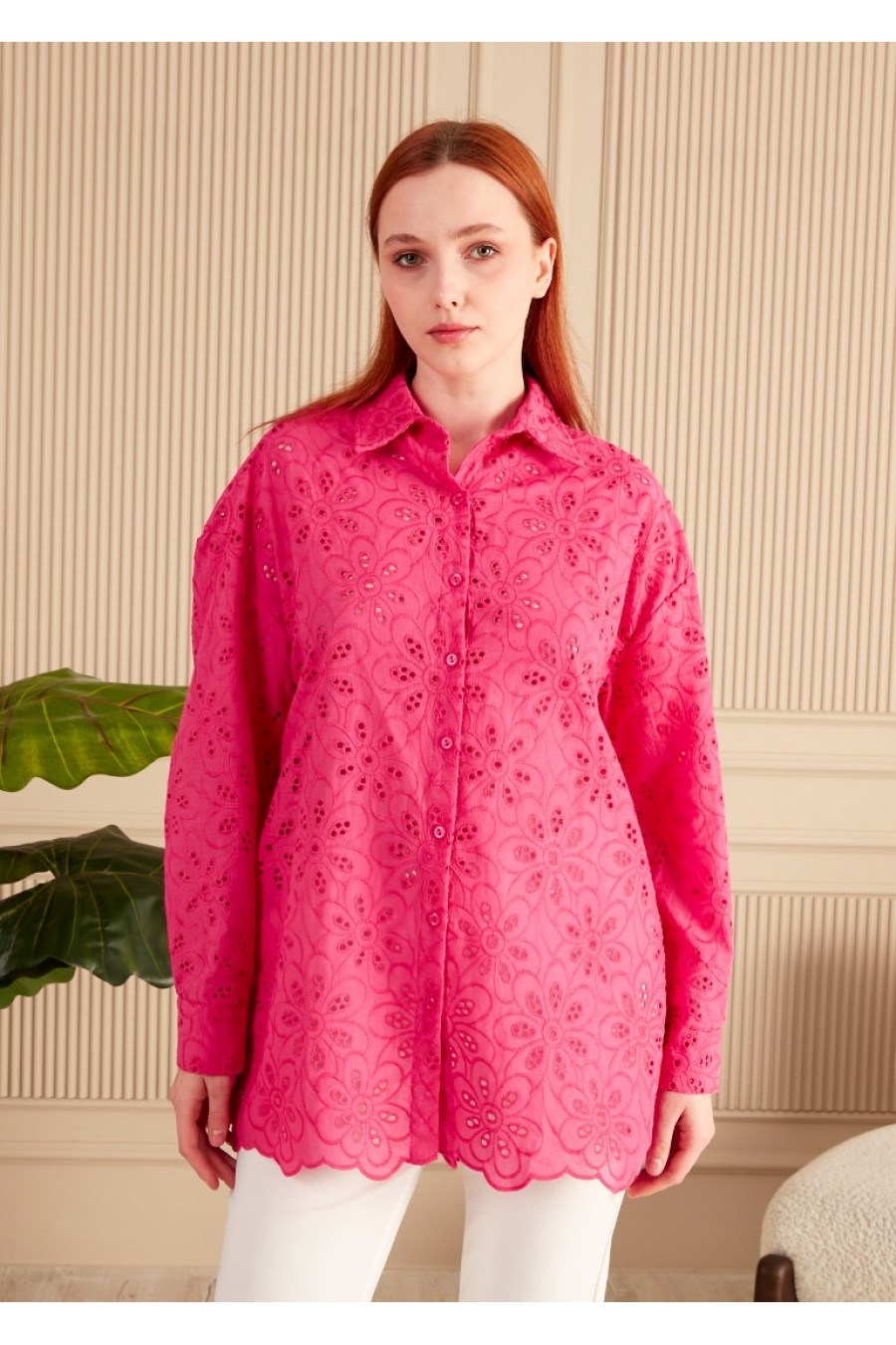 19415 Kadın Çiçek Desenli Fisto Gömlek