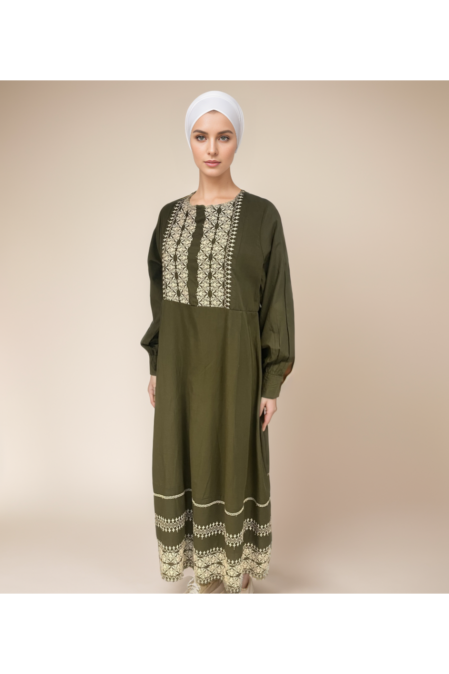 19434 NAKIŞLI UZUN KOLLU MAXİ ELBİSE