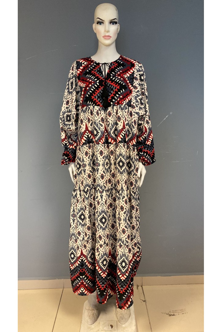 ETNİK DESENLİ MAKSİ ELBİSE