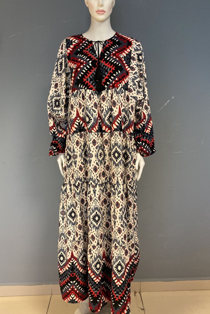 ETNİK DESENLİ MAKSİ ELBİSE