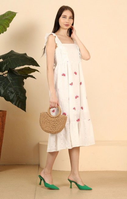 Kadın Kalın Askılı Midi Fisto Elbise