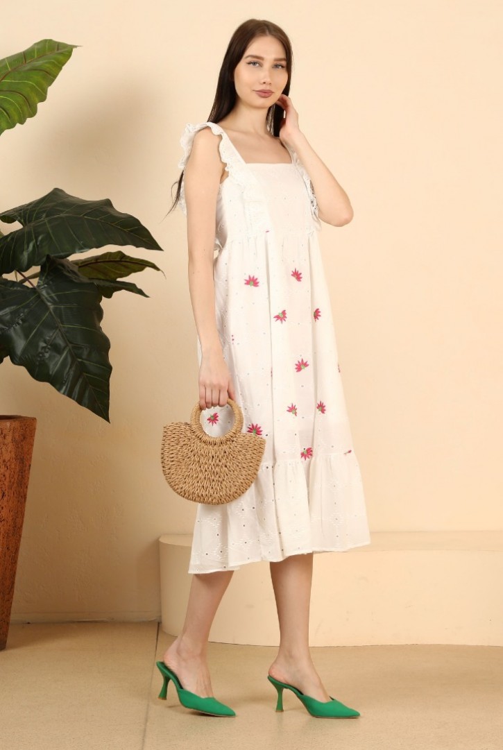 Kadın Kalın Askılı Midi Fisto Elbise