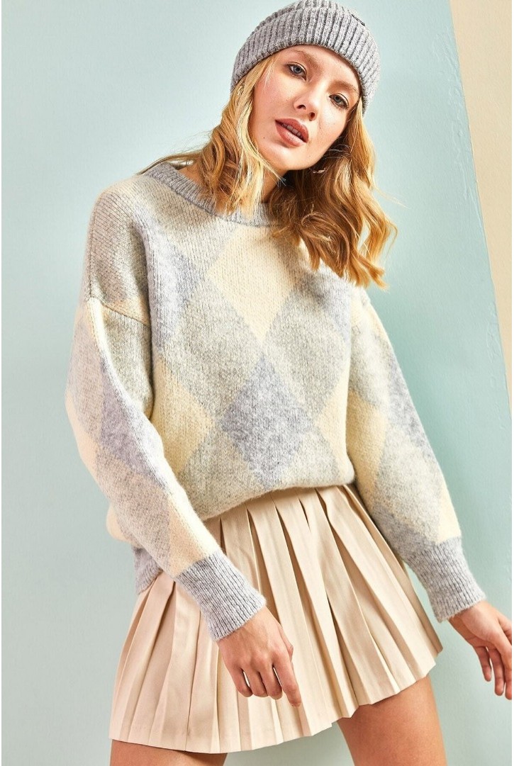 Kadın Baklava Desenli Triko Kazak