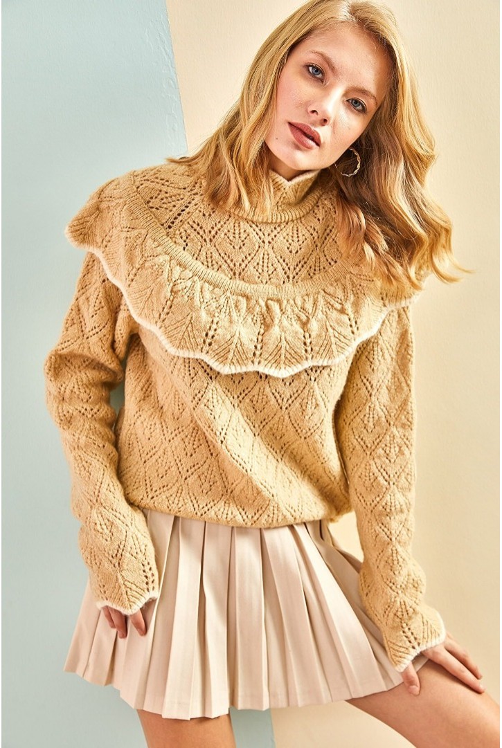 Kadın Baklava Desenli Triko Kazak