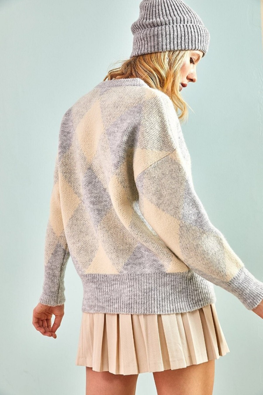 Kadın Baklava Desenli Triko Kazak