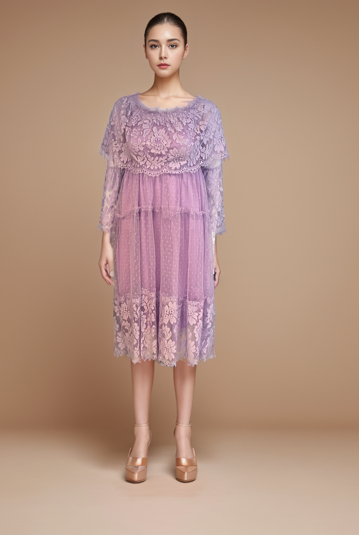 Kadın Madonna Yaka Tül Elbise