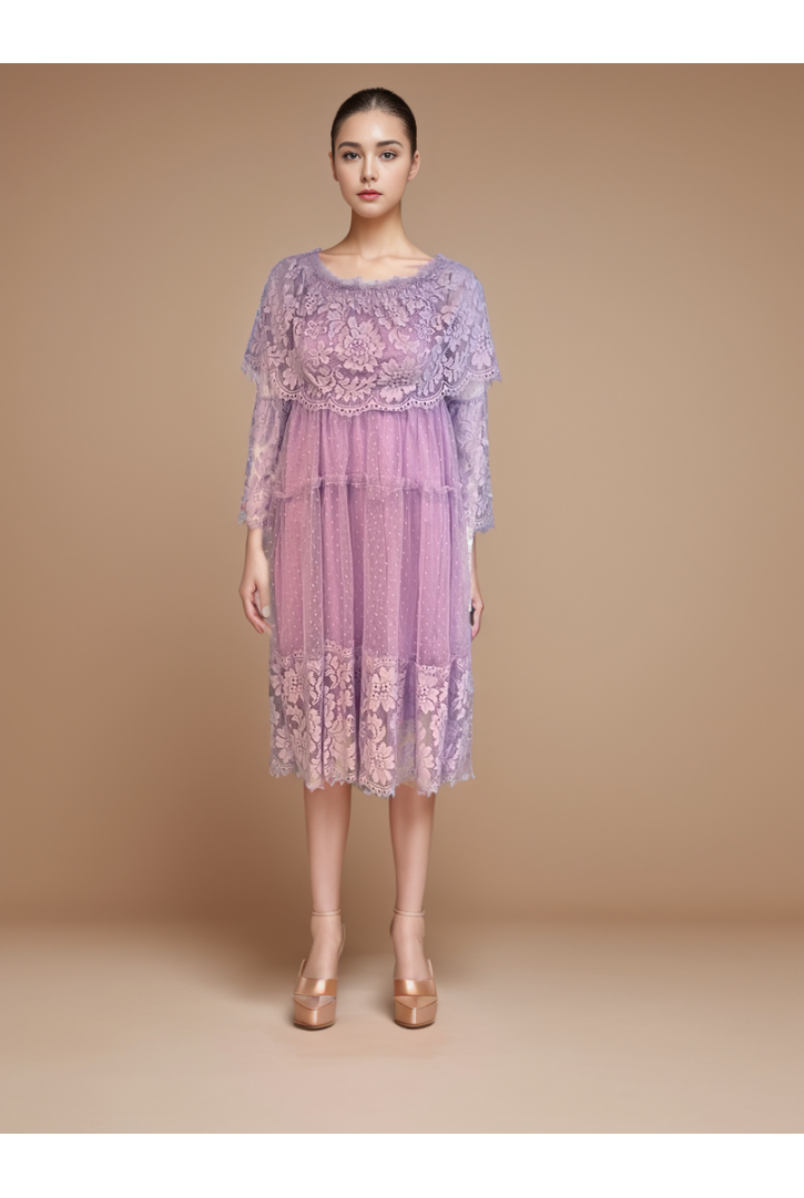 Kadın Madonna Yaka Tül Elbise