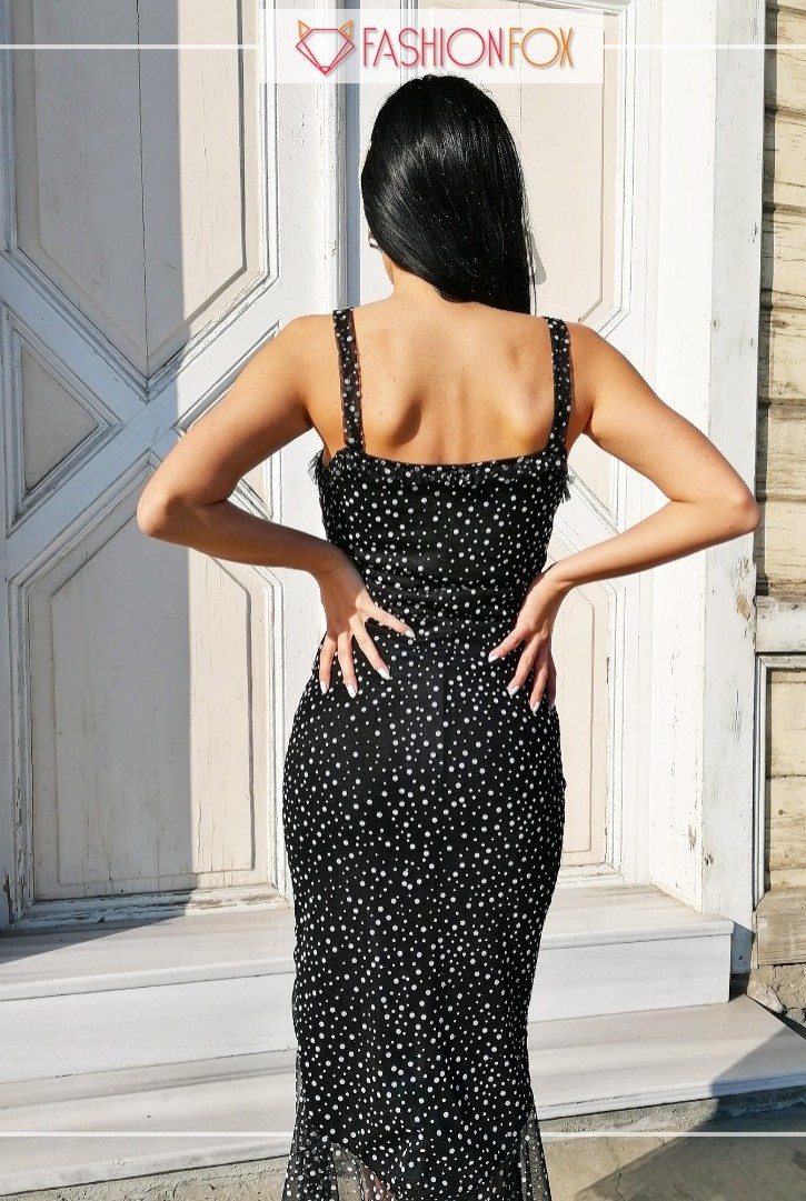 Kadın Puantiyeli Askılı Midi Elbise