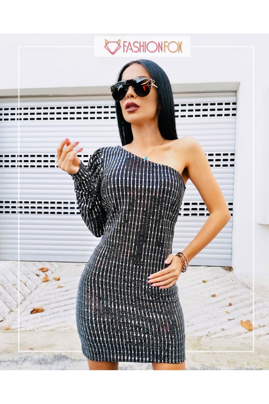 10166 Kadın Parlak Çizgili Mini Elbise