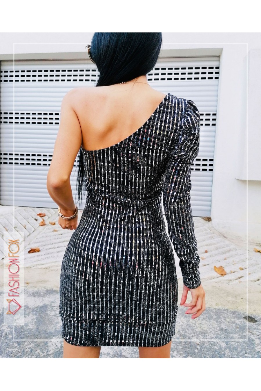 10166 Kadın Parlak Çizgili Mini Elbise