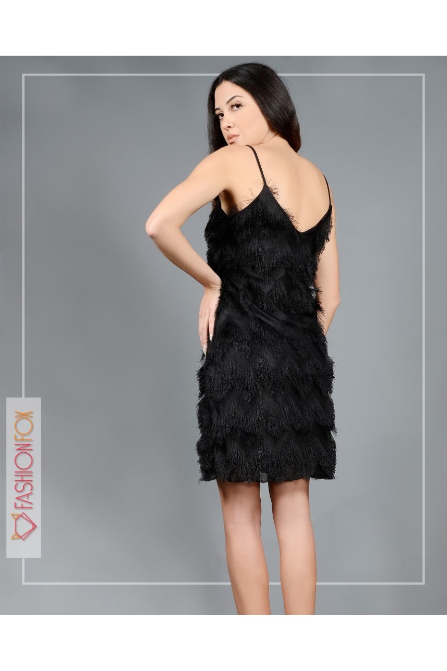 10401 Kadın Püsküllü Askılı Mini Elbise