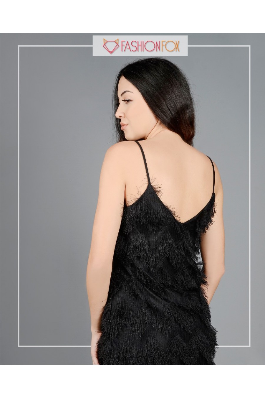 10401 Kadın Püsküllü Askılı Mini Elbise