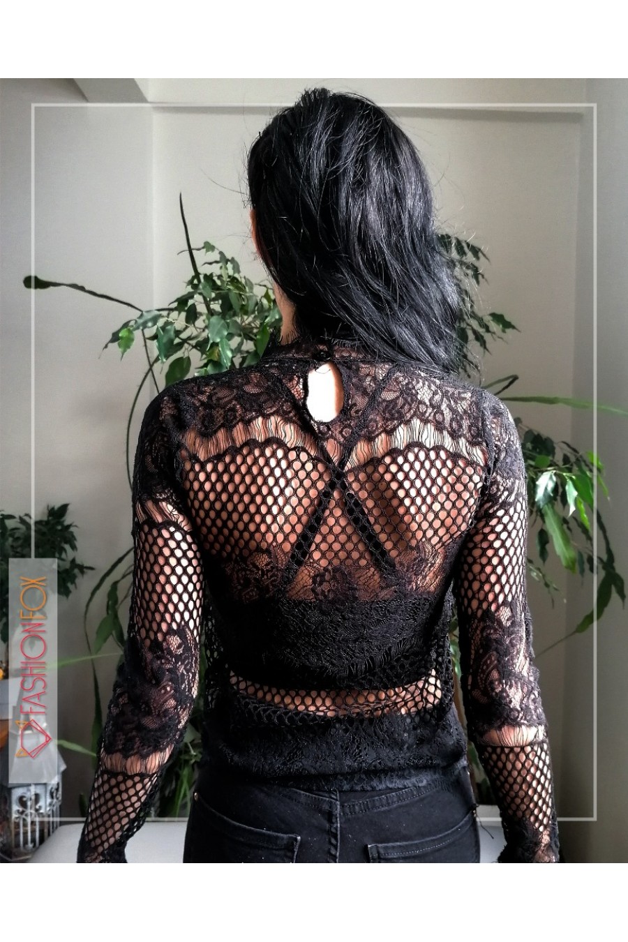 Kadın Dik Yakalı Dantel Bluz