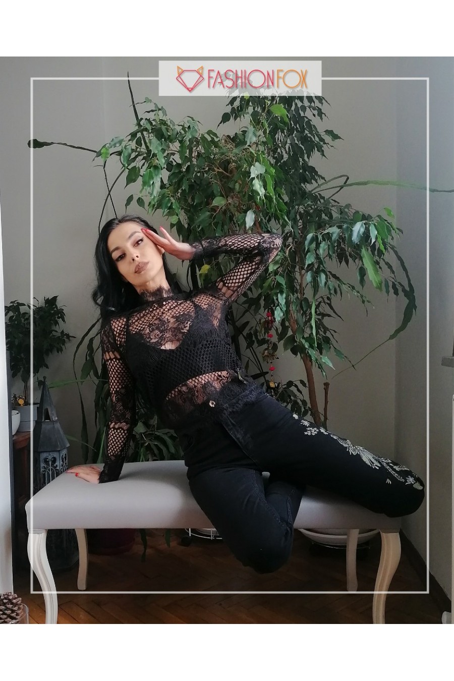 Kadın Dik Yakalı Dantel Bluz