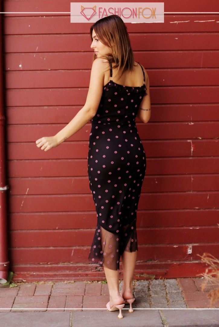 Kadın Çiçek Desenli Askılı Tül Elbise