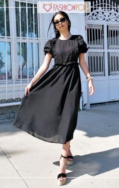 Kadın Karpuz Kollu Midi Elbise