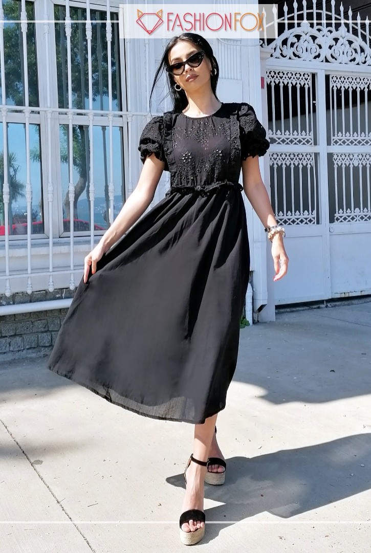 Kadın Karpuz Kollu Midi Elbise