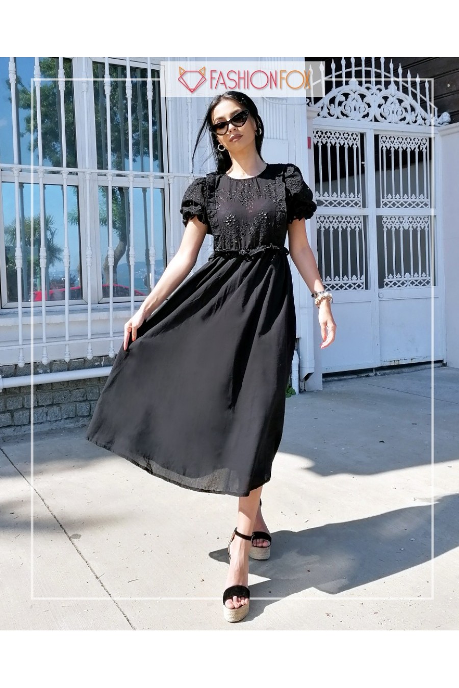 Kadın Karpuz Kollu Midi Elbise