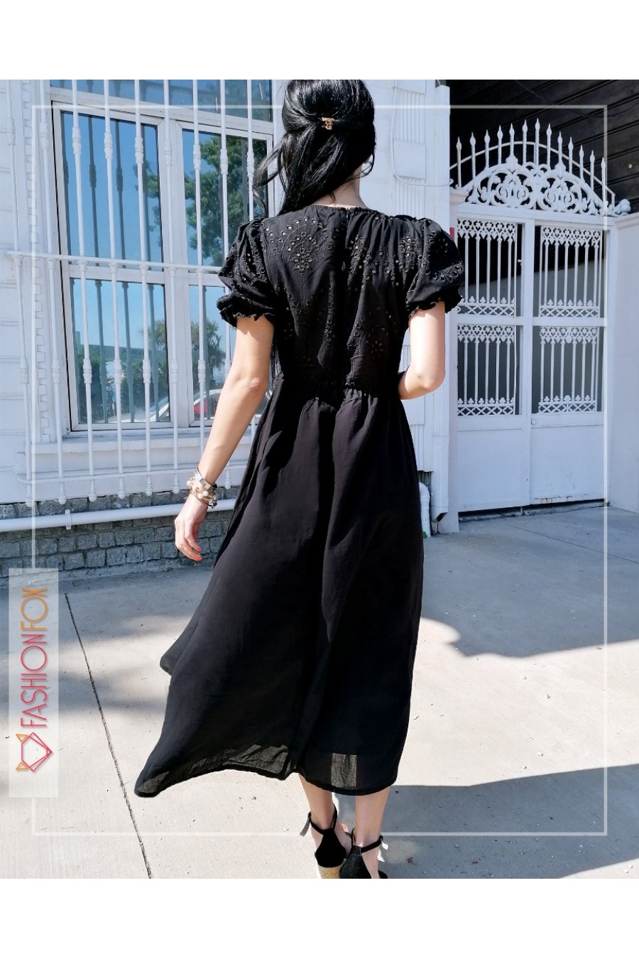 10929 Kadın Karpuz Kollu Midi Elbise