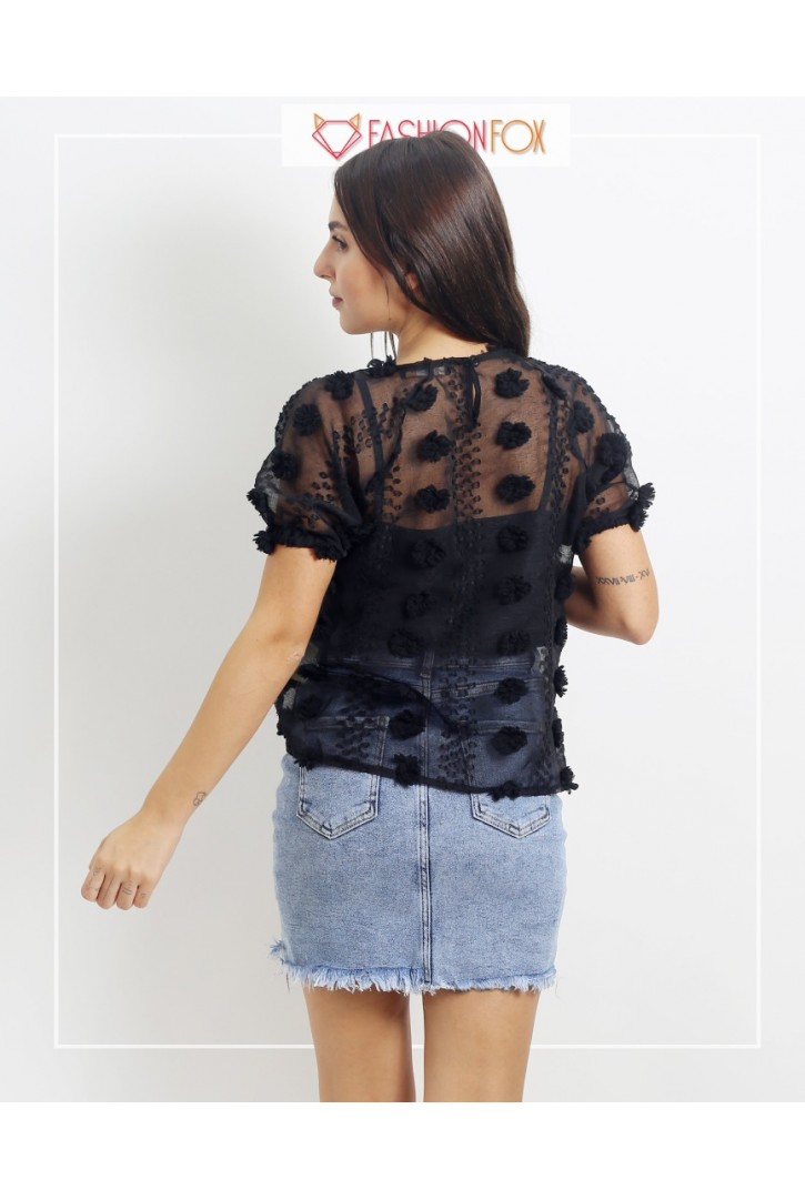 Kadın Kabartma Çiçekli Transparan Bluz Kadın Kabartma Çiçekli Transparan Bluz