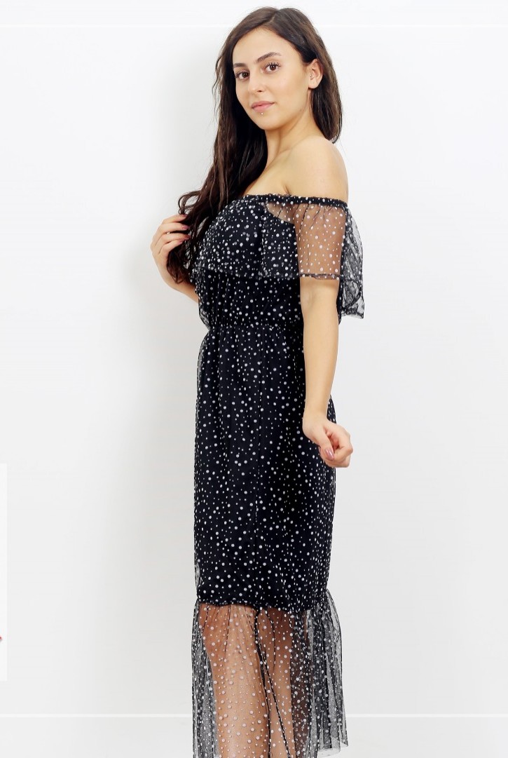 Kadın Madonna Yakalı Midi Tül Elbise