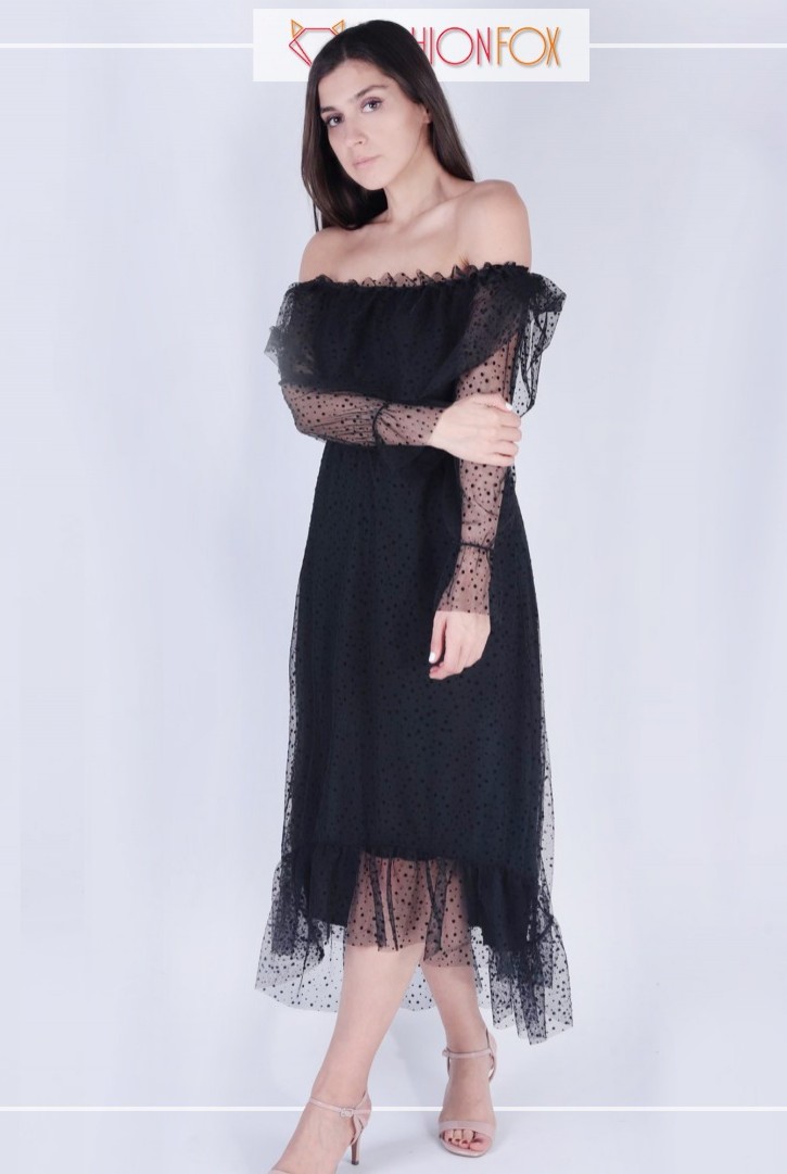 Kadın Madonna Yakalı Puantiyeli Elbise