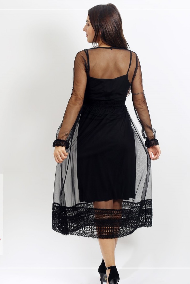 Kadın Şerit Detaylı Transparan Elbise