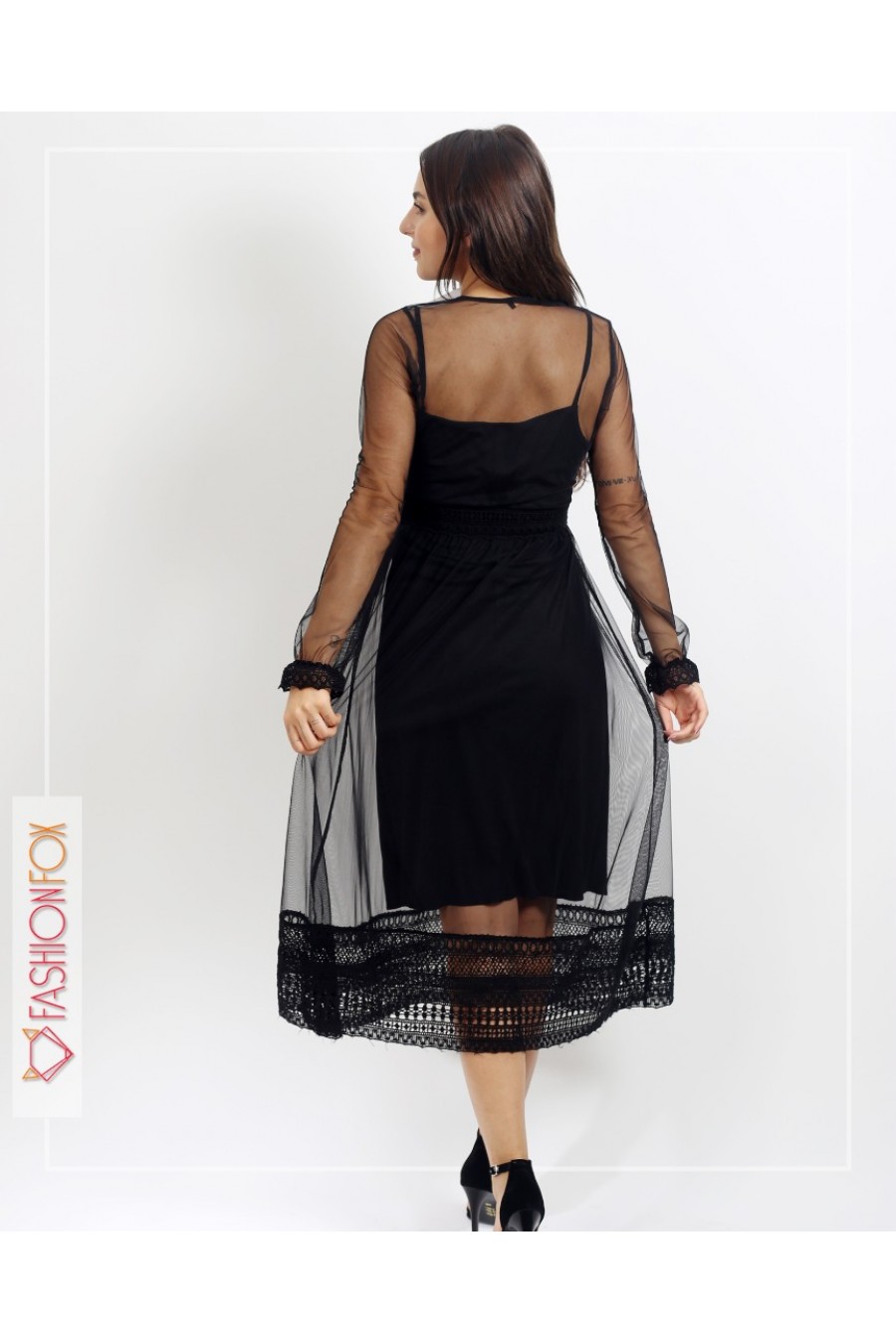 11426 Kadın Şerit Detaylı Transparan Elbise