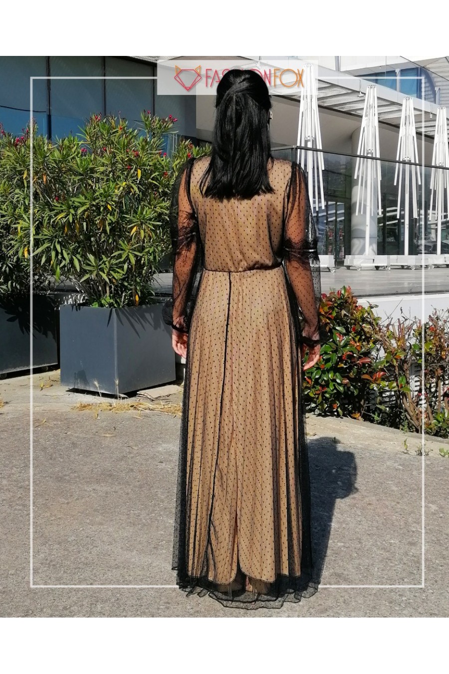 12497 Kadın Maxi Dantelli Tül Elbise