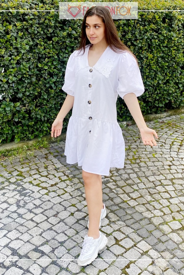 BEBE YAKA KISA KOLLU MİNİ ELBİSE