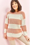 Kadın Eskitme Çizgili Triko Kazak