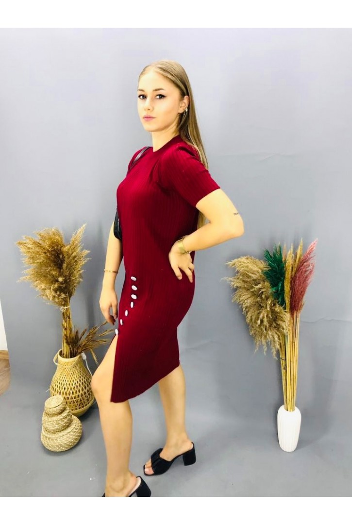 Kadın Yırtmaçlı Kısa Kollu Triko Elbise